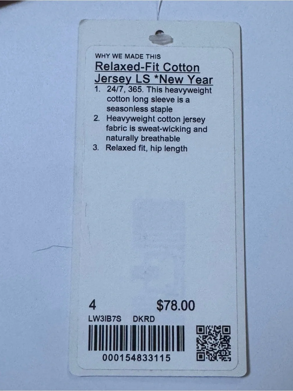 Lululemon Lunar New Year Relaxed Fit Cotton Jersey Long Sleeve NWT Size 4